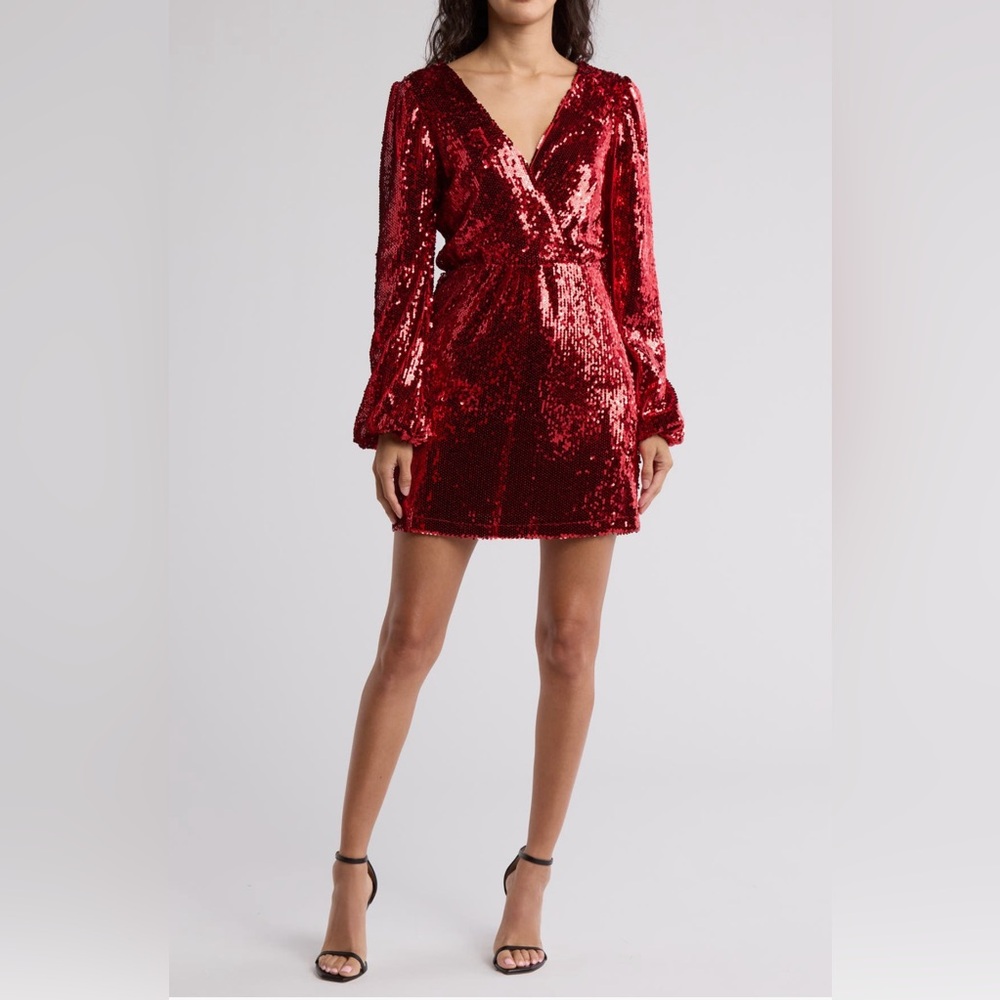 WAYF long sleeve red sequin dress